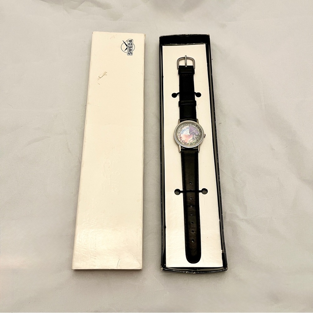 Sweda Camel Advertisement Promo Wristwatch Rainbow Face Black Band Vintage EUC